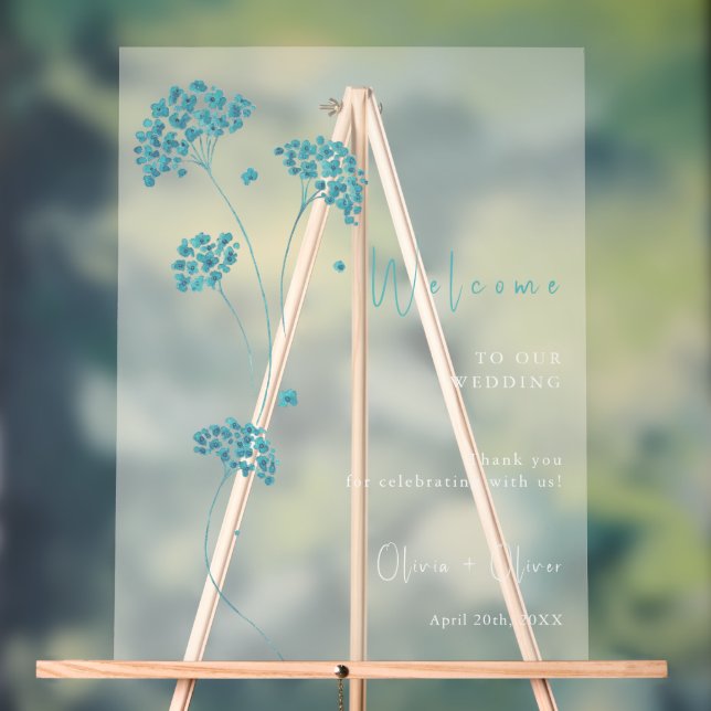 Niedliche türkisfarbene Blume Begrüßung Acrylschild (Neutral)