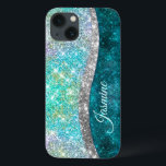 Niedliche türkisfarbene Imitate Glitzer Monogramm Case-Mate iPhone Hülle<br><div class="desc">Hübscher schick und elegant mädchenhaft silber und irisierende Imitate Glitzer in Einhorn, Regenbogen, aquamarin, aqua, türkis und grün Farben, um eine niedliche einzigartige mädchenhafte Gehäuse zu schützen. Schönes, modernes und cooles Cover für den Trend-versierten und kunstliebenden angesagten Trendsetter. Dieses stilvolle Design wäre ideal für Mädchen, die trendige funkelnd Designs genießen....</div>