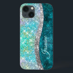Niedliche türkisfarbene Imitate Glitzer Monogramm Case-Mate iPhone Hülle<br><div class="desc">Hübscher schick und elegant mädchenhaft silber und irisierende Imitate Glitzer in Einhorn, Regenbogen, aquamarin, aqua, türkis und grün Farben, um eine niedliche einzigartige mädchenhafte Gehäuse zu schützen. Schönes, modernes und cooles Cover für den Trend-versierten und kunstliebenden angesagten Trendsetter. Dieses stilvolle Design wäre ideal für Mädchen, die trendige funkelnd Designs genießen....</div>