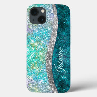 Niedliche türkisfarbene Imitate Glitzer Monogramm Case-Mate iPhone Hülle