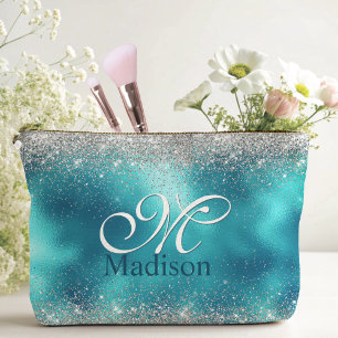 Niedliche türkisfarbene Imitate Glitzer Monogramm Zubehörtasche