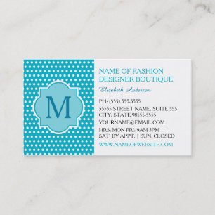 Niedliche türkisfarbene Polka-Dosen mit Girly Mono Visitenkarte