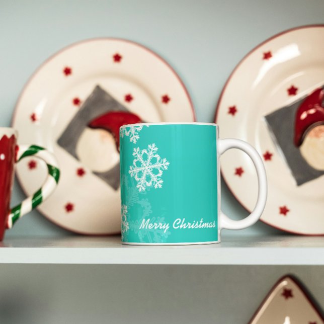 Niedliche türkisfarbene und weiße Weihnachtsschnee Tasse (Von Creator hochgeladen)