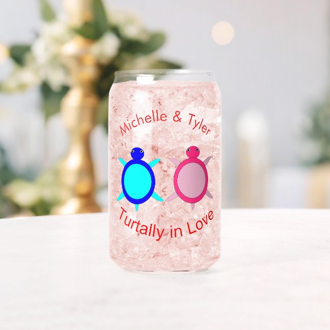 Niedliche Turtle Couple-Individuelle Namen Dosenglas (Insitu (Hochzeit))