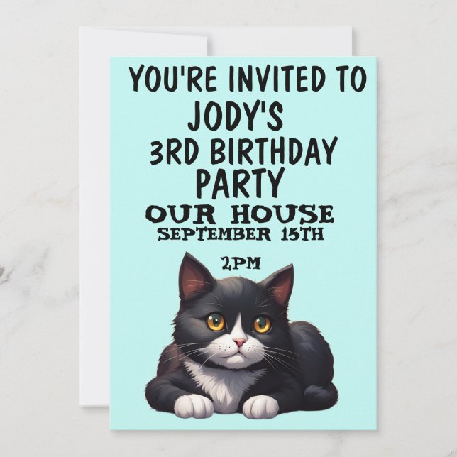 NIEDLICHE TUXEDO CAT KINDER GEBURTSTAG PARTY EINLA EINLADUNG (Vorderseite)