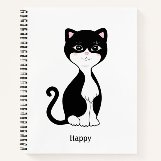 Niedliche Tuxedo Katze auf White Spiral Notebook Notizbuch (Vorderseite)