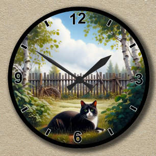 Niedliche Tuxedo Katze individuell anpassen Runde Wanduhr