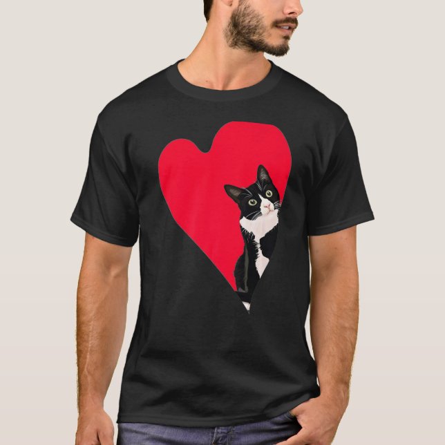 Niedliche Tuxedo Katze Valentinherz für Kätzchen u T-Shirt (Vorderseite)