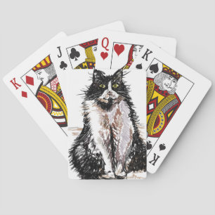 Niedliche Tuxedo Katze Wasserfarben Set Spielkarten