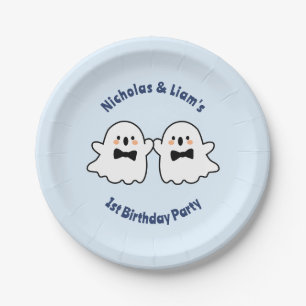 Niedliche Twin Boys Blue Halloween 1. Geburtstag Pappteller