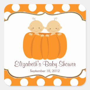 Niedliche Twin Boys Pumpkin Baby Shower Square Sti Quadratischer Aufkleber
