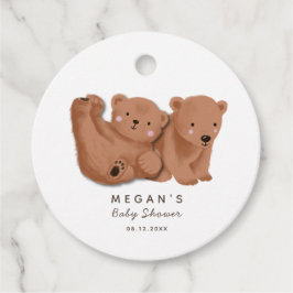 Niedliche Twin Brown Bear Baby Shower Fevor Tags Geschenkanhänger