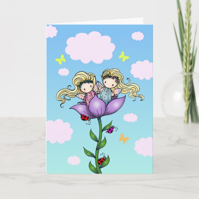 Niedliche Twin Fairies Twin Sister Birthday Card Karte (Vorderseite)