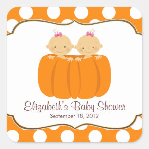 Niedliche Twin Girl Pumpkin Baby Shower Square Sti Quadratischer Aufkleber