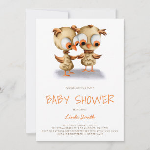 Niedliche Twin Owls Babydusche Einladung