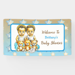 Niedliche Twins farbige Baby Boys Baby Shower Leck Banner