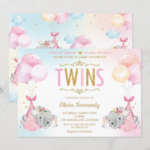 Niedliche Twins Girls Elephant Baby Showküche Einladung