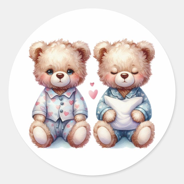 Niedliche Twins - Schlampe Teddy Bears Runder Aufkleber (Vorderseite)