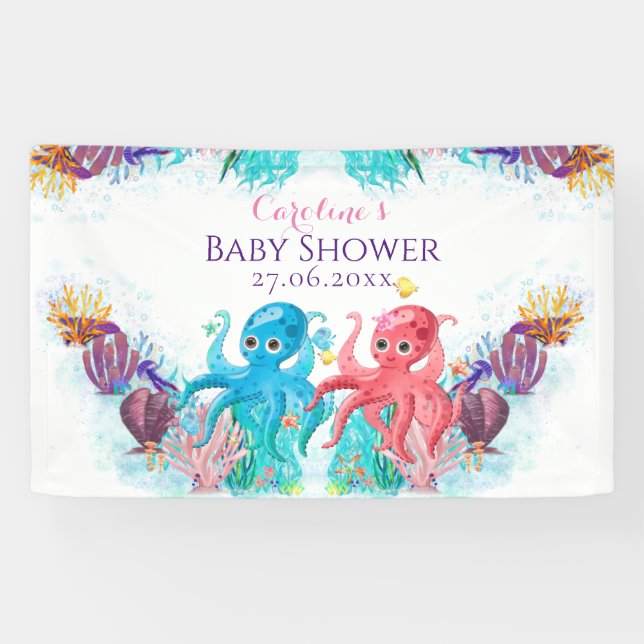 Niedliche TwinsOcean Octopus bunt Happy Birthday Banner (Horizontal)