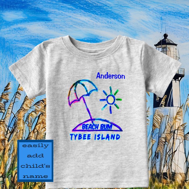 Niedliche Tybee Island GA Finger Paint Beach Umbre Baby T-shirt (TYBEE Beach Bum with name. Adorable fun vacation souvenir.)