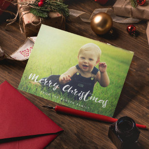 Niedliche Typografie Frohe Weihnachtsfamilie Foto Feiertagskarte
