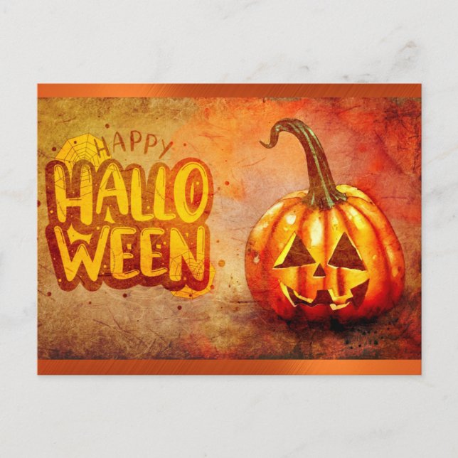 Niedliche Typografie Happy Halloween Pumpkin Postkarte (Vorderseite)