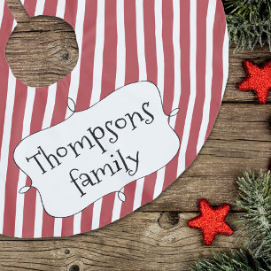 Niedliche Typografie Whimsical Simple Red Stripes Polyester Weihnachtsbaumdecke