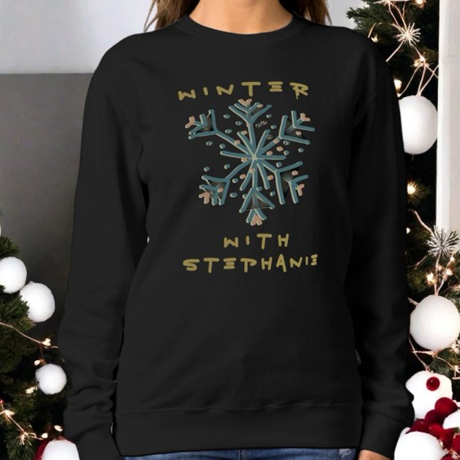 Niedliche Typografie Winterschneeflocke Gold aquam Sweatshirt (Von Creator hochgeladen)