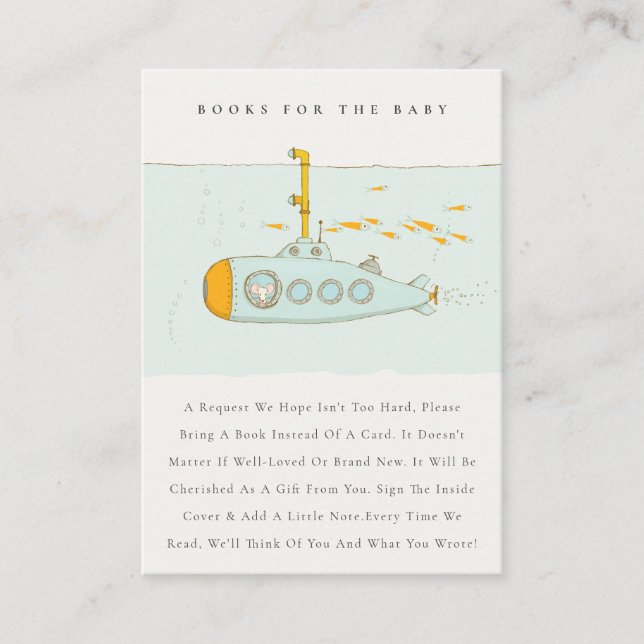 Niedliche U-Boot-Bücher für Babydusche Begleitkarte (Vorderseite)