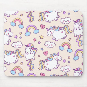 Niedliche u. bunte Regenbogen und Unicorns Mousepad