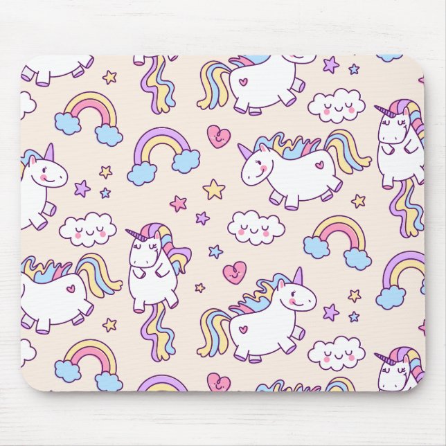 Niedliche u. bunte Regenbogen und Unicorns | Mousepad (Vorne)