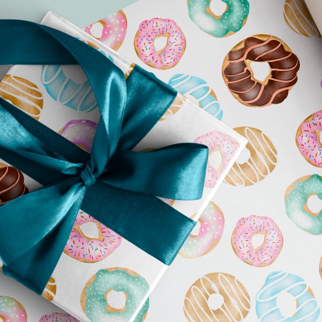 Niedliche Uferdüsenblütenmuster Geschenkpapier (Cute desert sweet donuts illustration pattern wrapping paper)