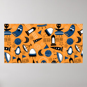 Niedliche ufo Alien Raumschiffe, Planeten, Galaxie Poster