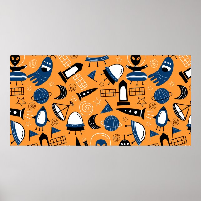 Niedliche ufo Alien Raumschiffe, Planeten, Galaxie Poster (Vorne)