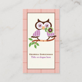 Niedliche Uhu am Ast, karierte orangefarbene Grenz Visitenkarte