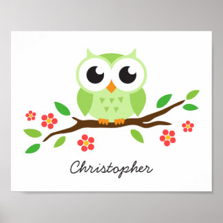 Niedliche Uhu personalisierte Kinderzimmer Mauer K Poster
