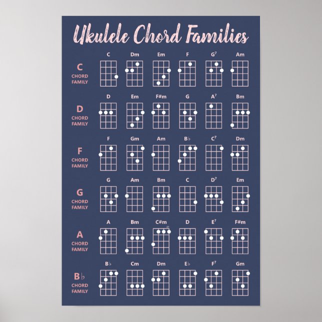 Niedliche Ukulele Akkord Familien Seekarte Rosa Na Poster (Vorne)