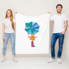 Niedliche Umbrella Girl Watercolor Mit Monogramm Fleecedecke