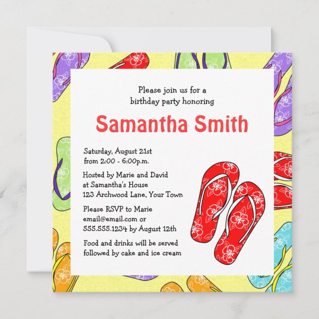 Niedliche Umgedreht Flop Beach Geburtstagsparty Einladung (Vorderseite)