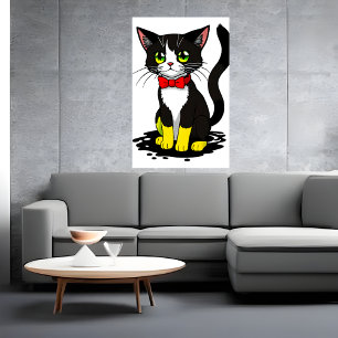Niedliche und bezaubernde Schwarz-weiße Katze Ar Poster