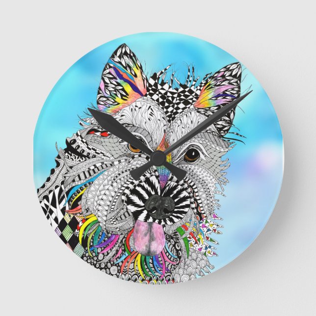 Niedliche und bunte Cairn-Terrier-Uhr Runde Wanduhr (Vorderseite)