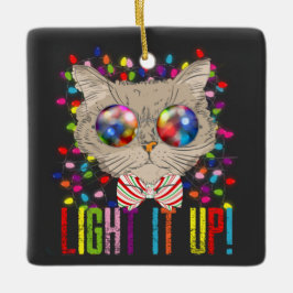 Niedliche und Coole Weihnachtskatze mit Lichtern & Keramikornament
