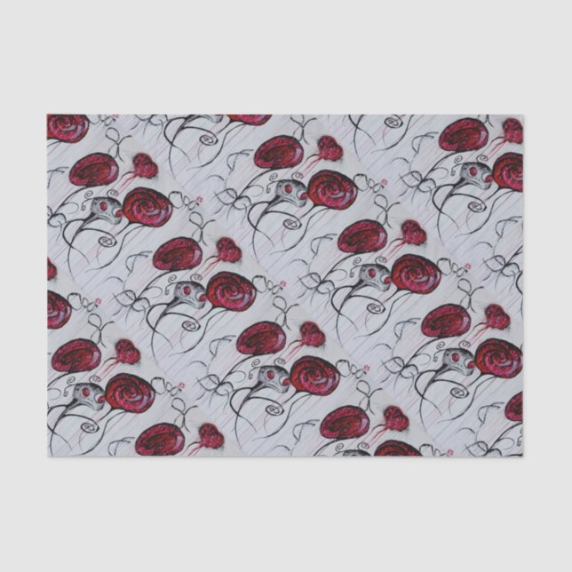 Niedliche und cremefarbene Kreatur Roter Rosa Goth Seidenpapier (Vorderseite)