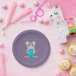 Niedliche und elegante Kleinmaus zum Geburtstag Pappteller