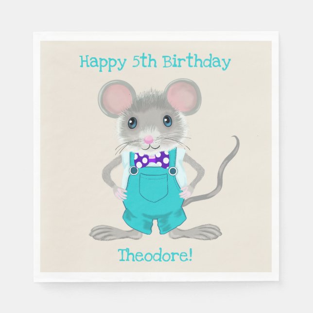 Niedliche und elegante Kleinmaus zum Geburtstag Serviette (Vorderseite)