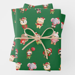 Niedliche und erfreuliche Weihnachtsbabys grün Geschenkpapier Set