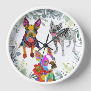 Niedliche und farbenfrohe Boston Terrier Clock Uhr