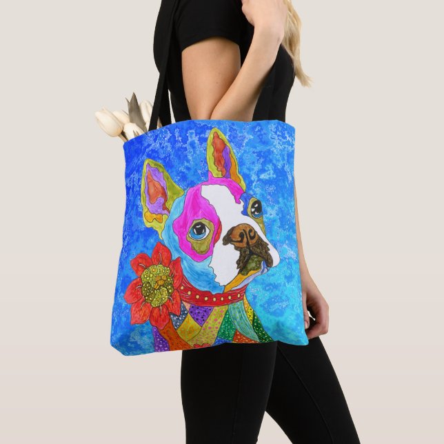 Niedliche und farbenfrohe Boston Terrier Tote Bag (Von Nahem)