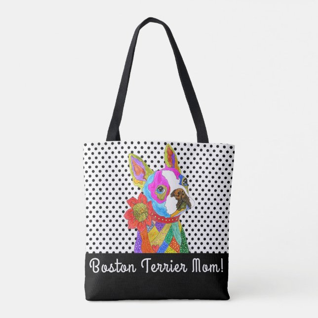 Niedliche und farbenfrohe Boston Terrier Tote Bag (Rückseite)