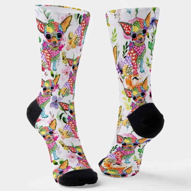 Niedliche und farbenfrohe Chihuahua-Dog-Socken Socken (Gewinkelt)